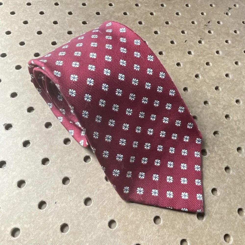 Ermenegildo Zegna Modern Floral Print Neck Tie Italy Made Silk Red Men